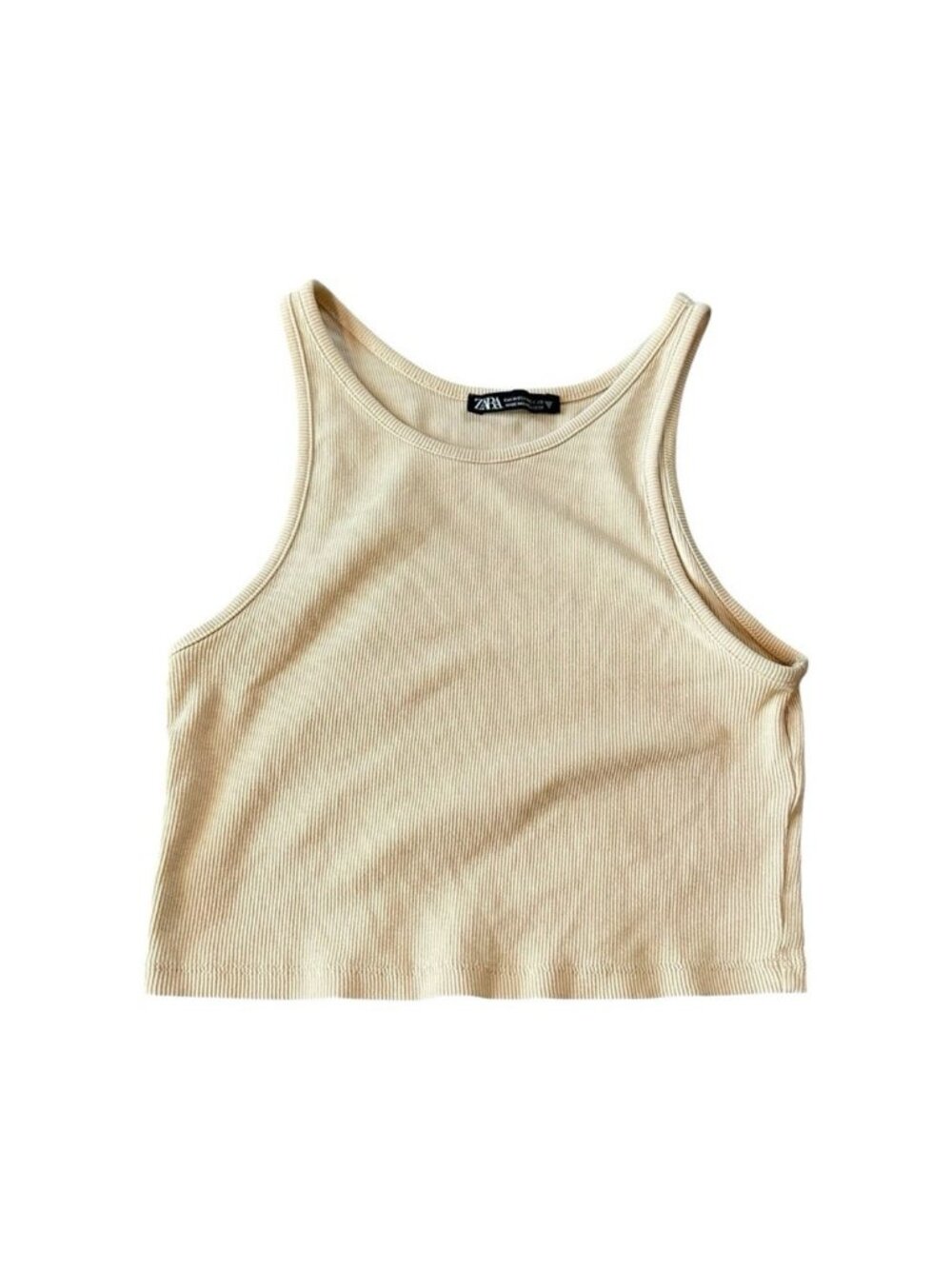 Zara Beige Ribbed Knit Sleeveless Cropped Tank Top M Streetwear Indie Y2K Preppy